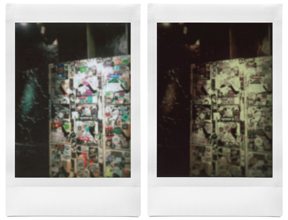 光の加減や質感を調節する前後を並べた2枚のチェキプリント