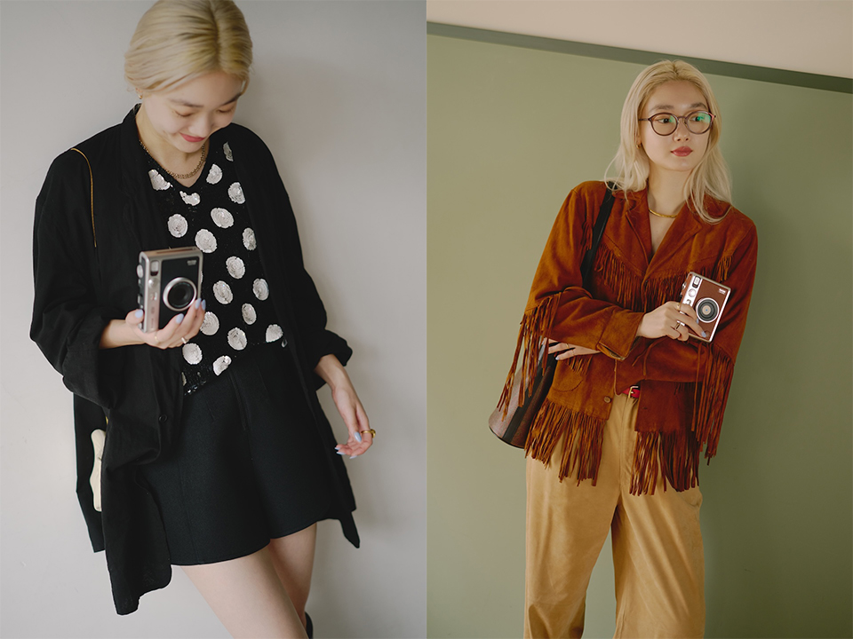 LOOK.1 BLACKとLOOK.2 BROWNのコーディネート